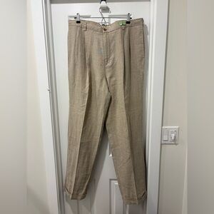 Men's Vintage Beige Linen-Blend Dress Pants 36x33